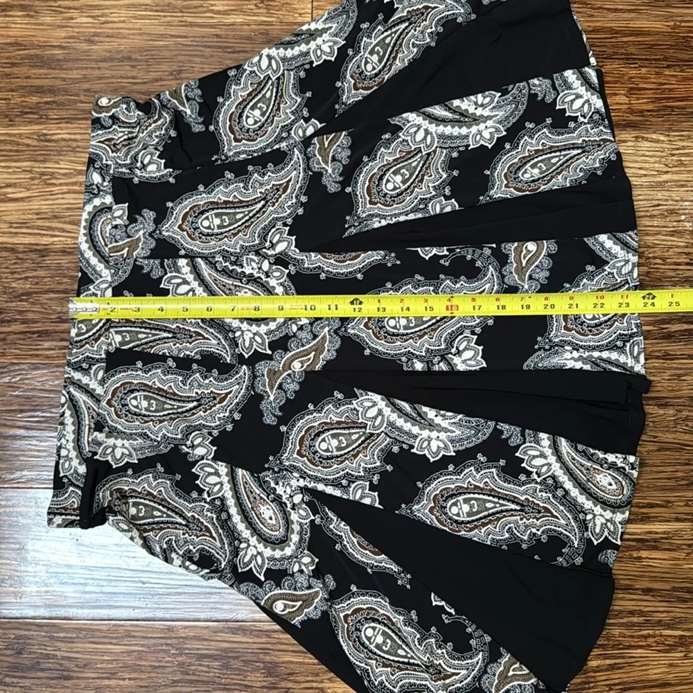 Sami & Jo black green paisley print pleated stretch a-line skirt size XL